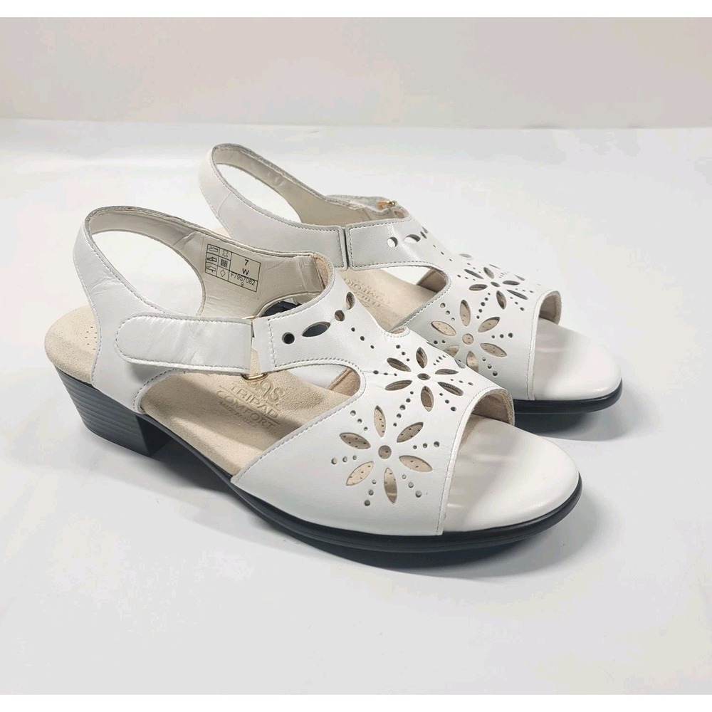 SAS Sunburst White Leather Heel Strap Sandals 7W Wide Women's Comfort Shoe